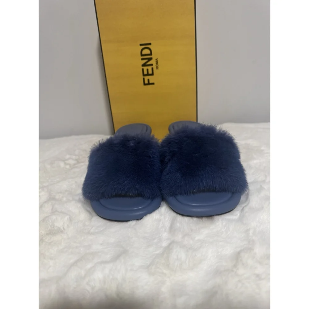 Fendi Blue Mink Fur High-Heeled Sandals Sz 9.5 US / 40 EU